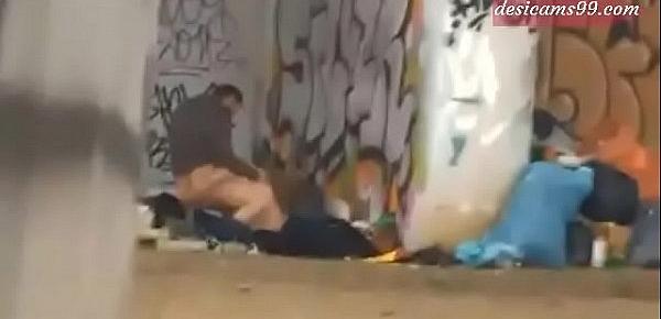  Pure Street Life Homeless Threesome Having Sex On Public